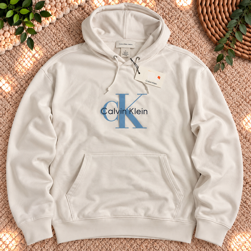Calvin Klein Jeans Hoodie Homme Blanc CK – Taille M – Neuf avec Étiquette