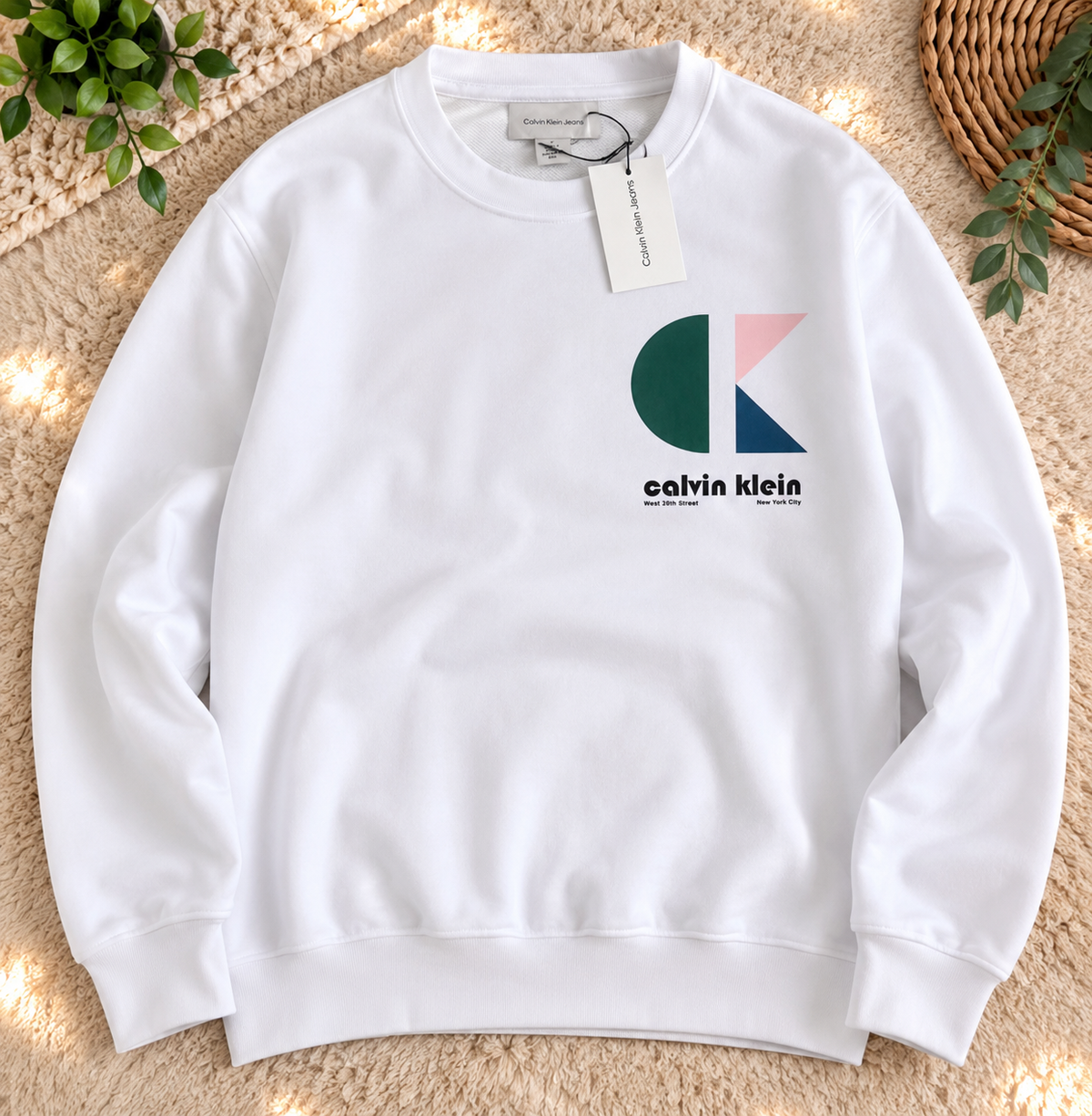Calvin Klein Jeans Sweat Homme Blanc CK – Taille M – Neuf avec Étiquette